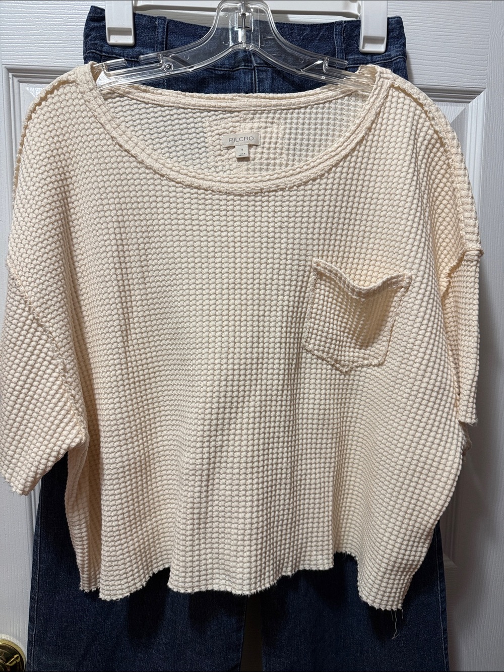 Pilcro Cream Waffle Knit Short Sleeve Top